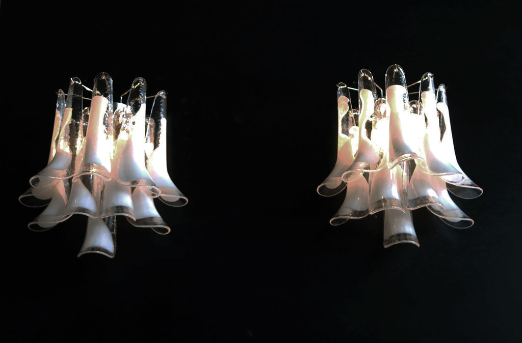 Murano Wall Lamp | 10 White Petal Glass | Set of 2
