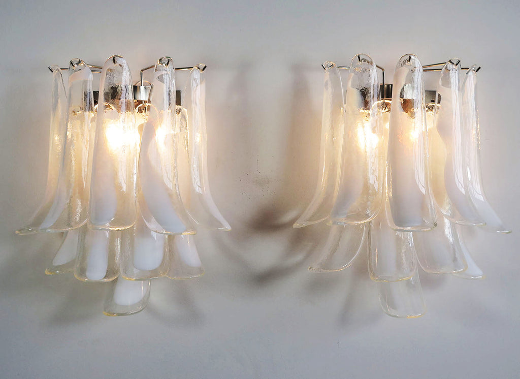 Murano Wall Lamp | 10 White Petal Glass | Set of 2