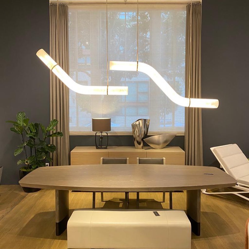 Modern Alabaster Curved Chandelier for Living/Dining Room by Bling Lighting Studio