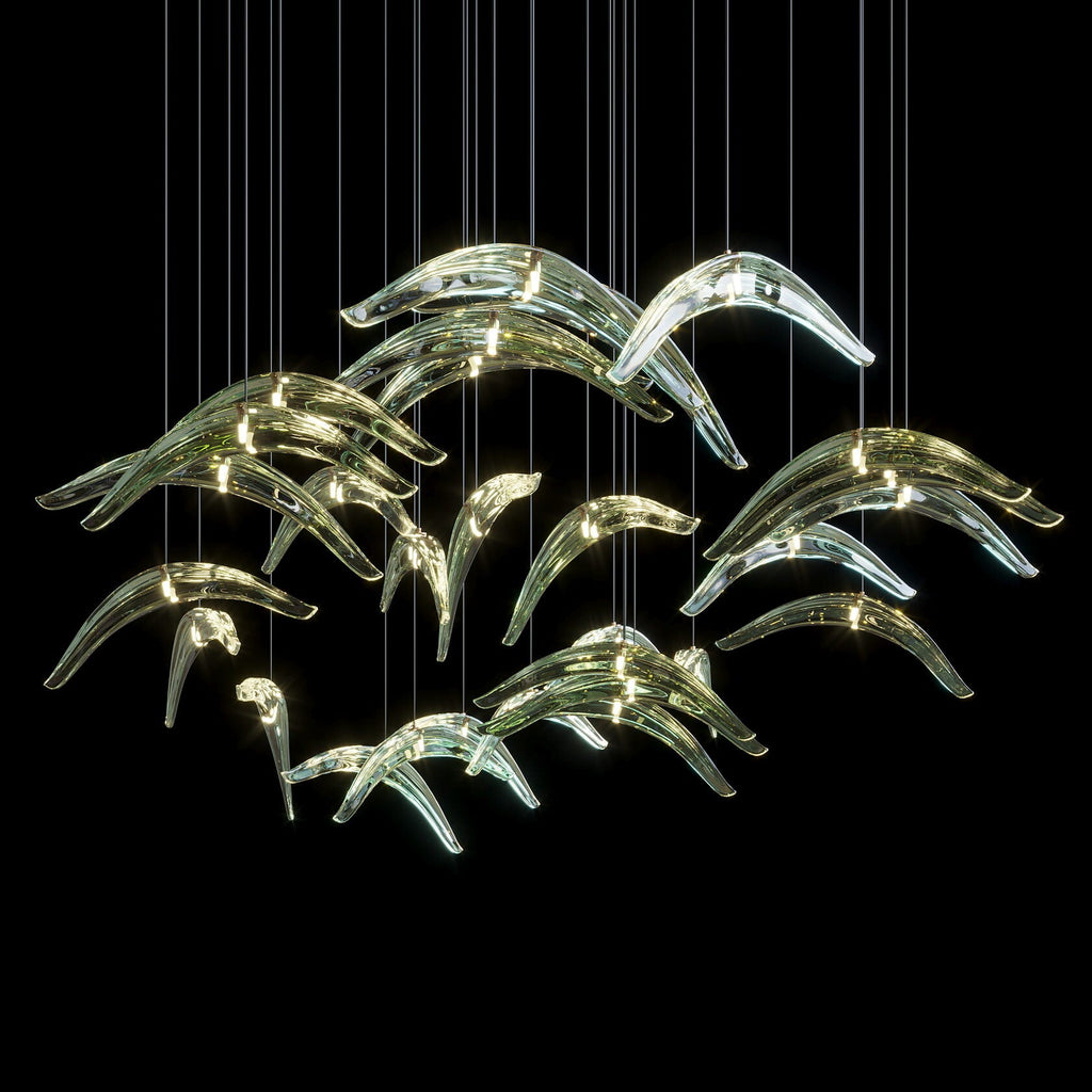 Glass Bird Flock Chandelier