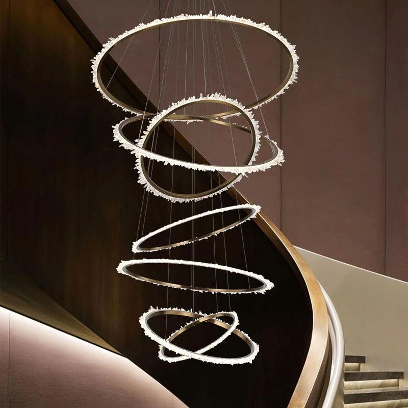 Rose Rock Crystal Multi-rings Chandelier Modern Chandelier Staircase by Bling Lighting Studio