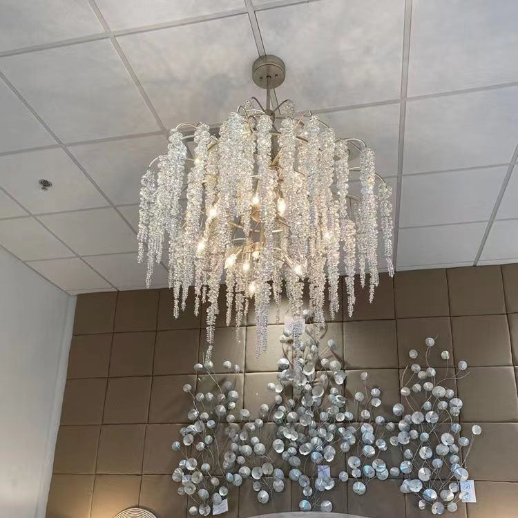 Light Luxury Silver Flower Branch Chandelier with Icicle Details by Bling Lighting Studio