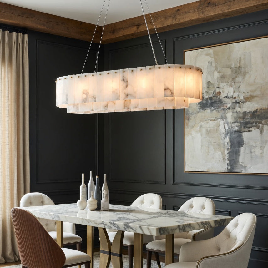 Oakley Layered Alabaster Dining Room Chandelier detail view