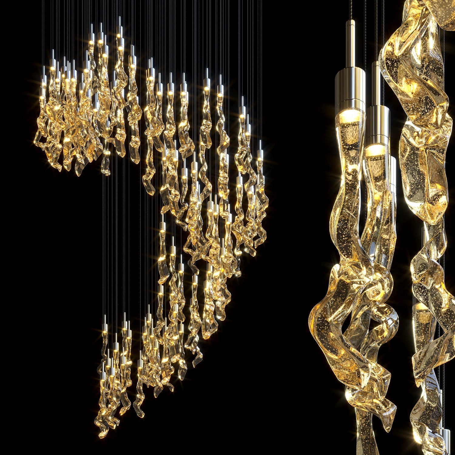 Amber Crystal Ribbon Rain Chandelier