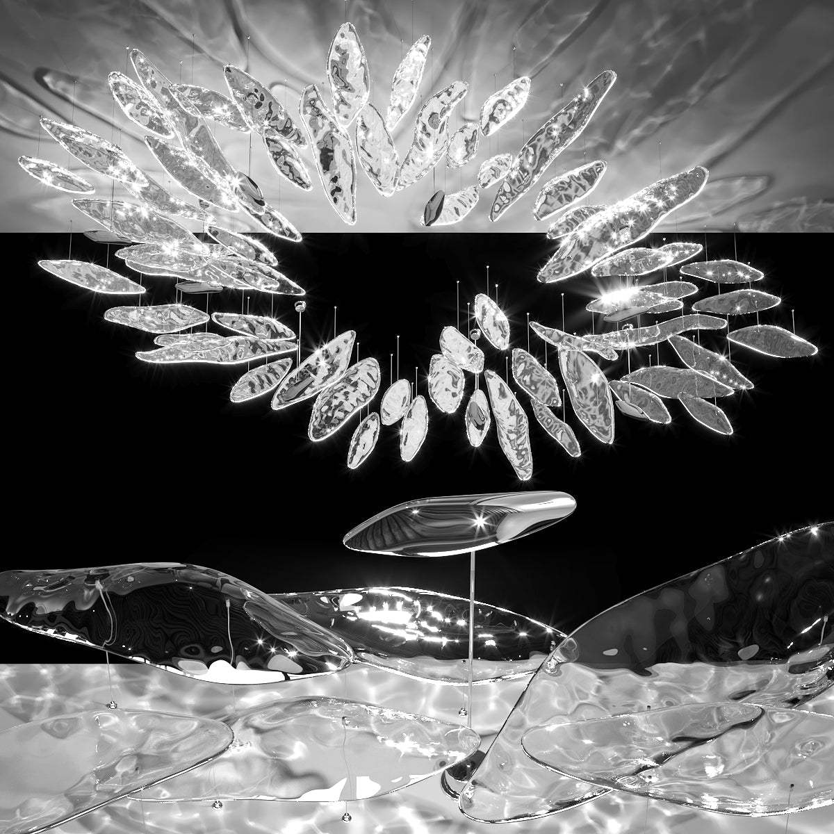 Aqua Glass Manta Orbit Chandelier