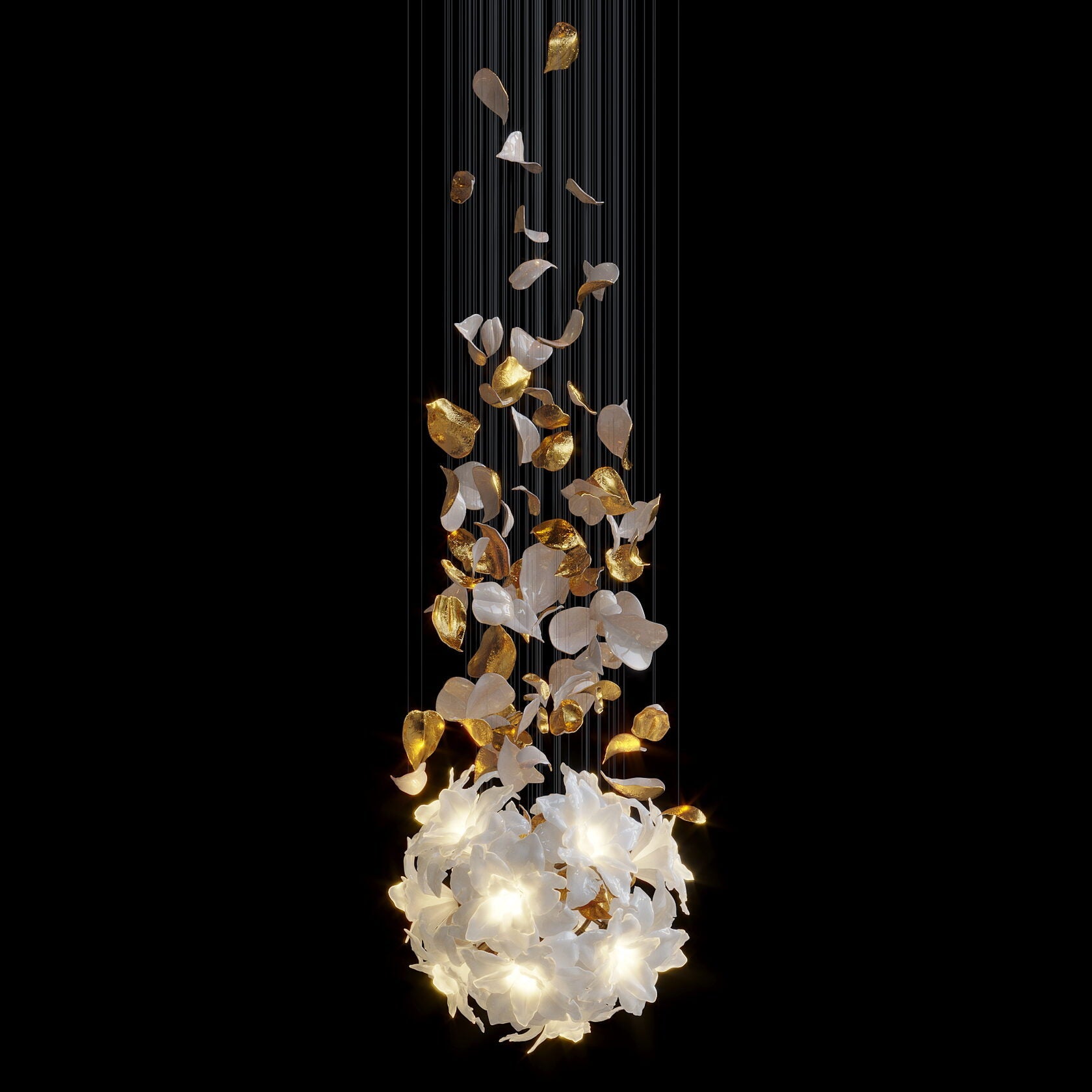 White Gold Blossom Cascade Chandelier
