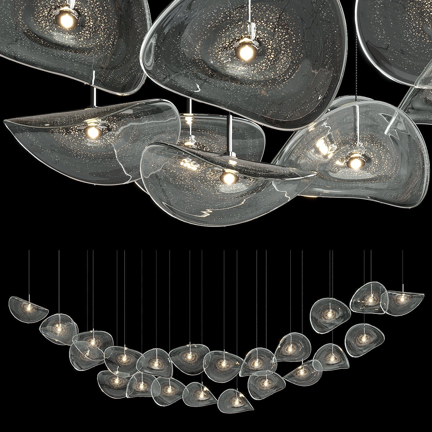 Smoke Glass Manta Cluster Chandelier