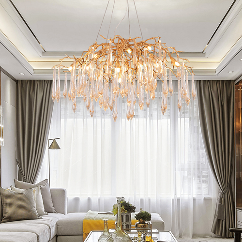 Iris Raindrop Brass Branch Round Crystal Chandelier 25'' 35'' 41''D by Bling Lighting Studio