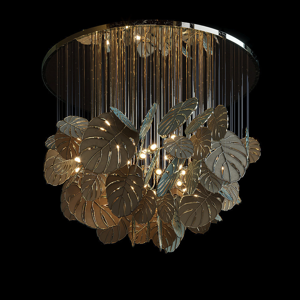 Gold Monstera Canopy Chandelier