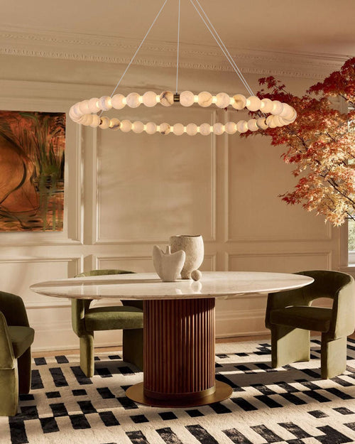 Modern Pearl Alabaster Necklace Circle Triple Chandelier with Dia 60+80+100cm by Bling Lighting Studio