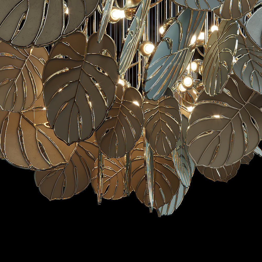 Gold Monstera Canopy Chandelier