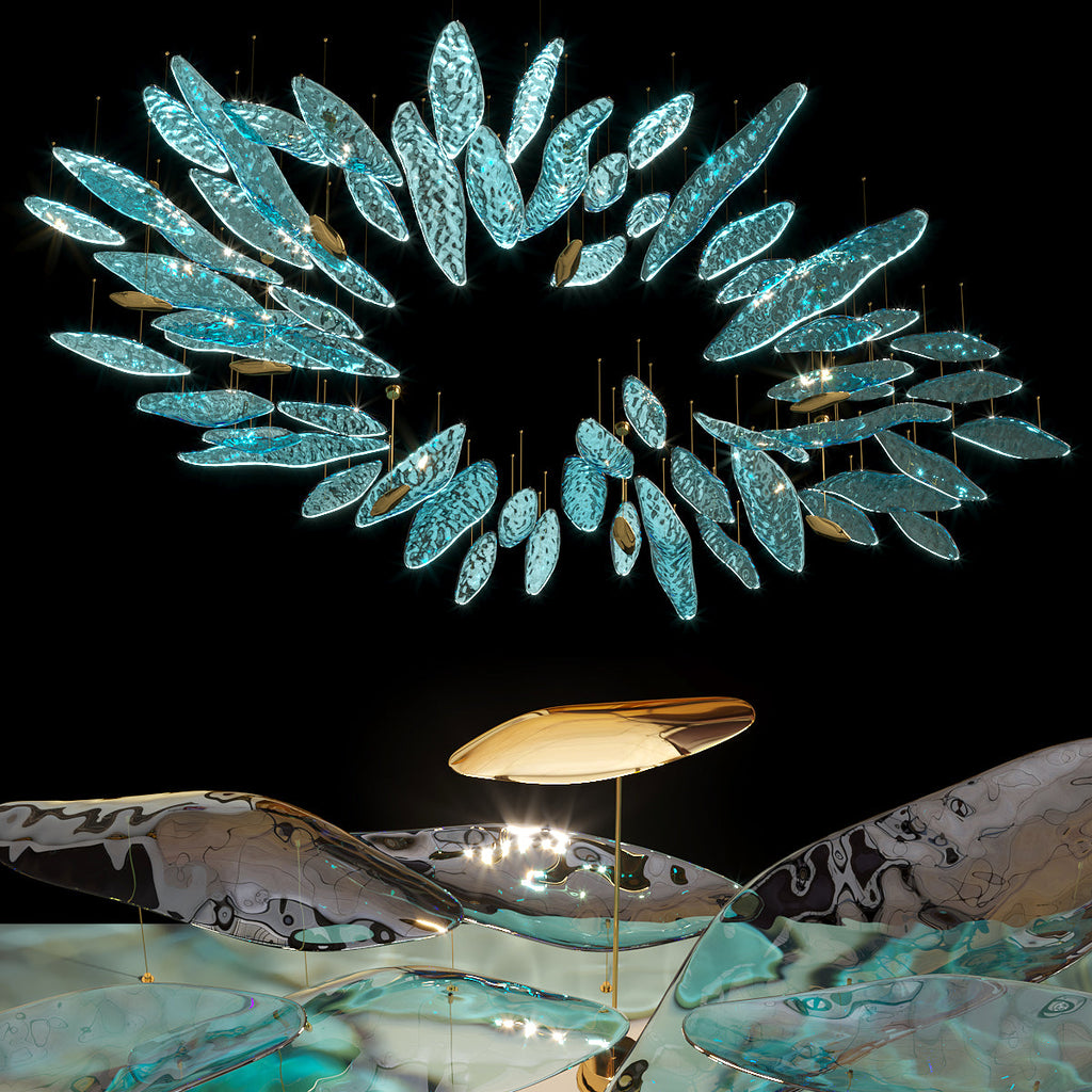 Aqua Glass Manta Orbit Chandelier