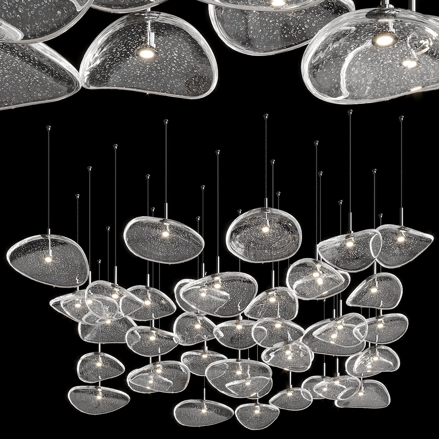 Bubble Glass Pebble Cascade Chandelier