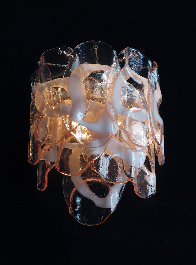 Murano Wall Lamp | 10 Pink Crostoli Glass | Set of 2