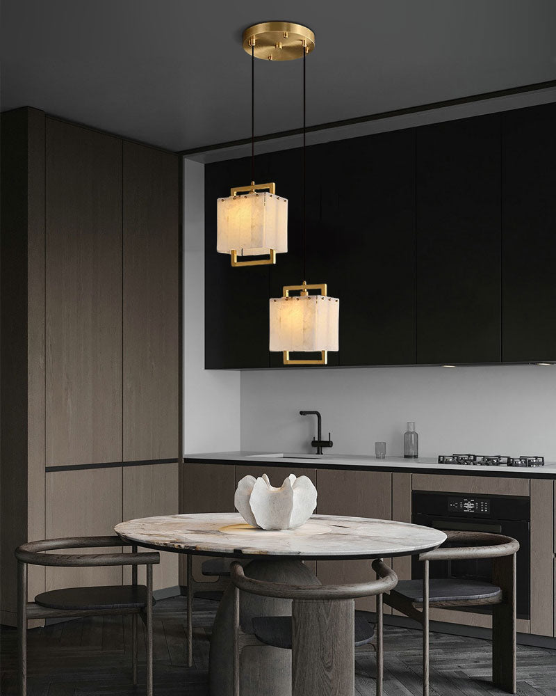 Elegant Cluster Alabaster Dome Suspension Light Lacquered Burnished Brass for hallway