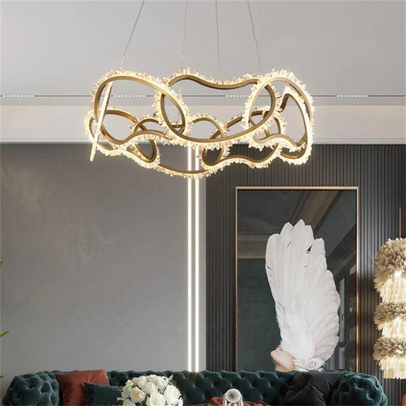 July Modern Rock Crystal Multi Ring Chandelier by Bling Lighting Studio