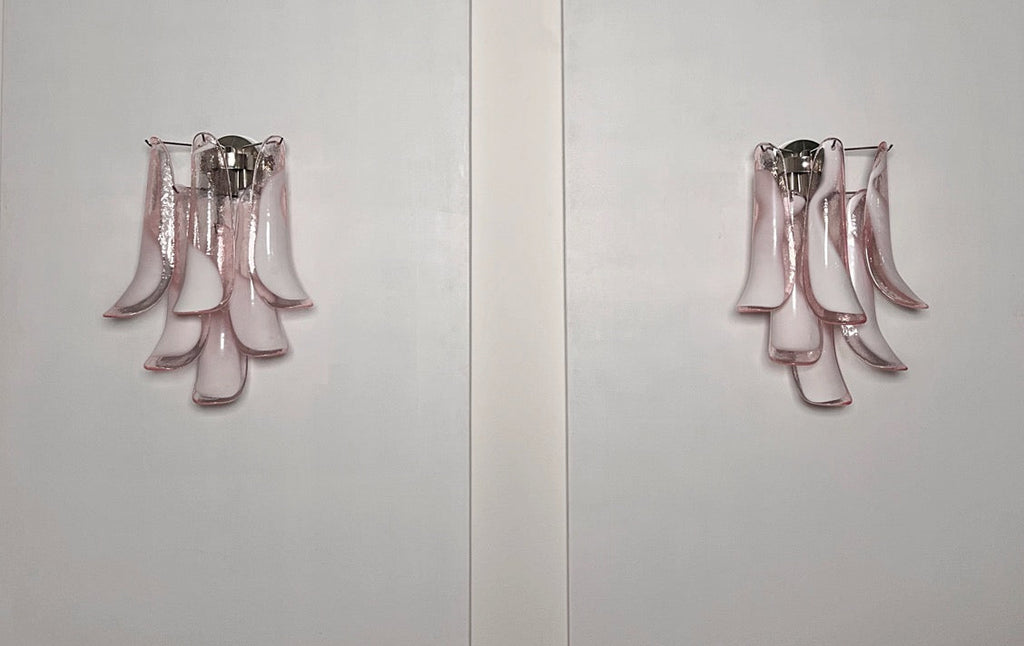Murano Wall Lamp | 6 Pink Lattimo Petal Glass | Set of 2