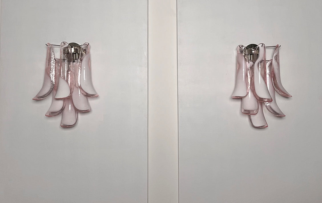 Murano Wall Lamp | 6 Pink Lattimo Petal Glass | Set of 2