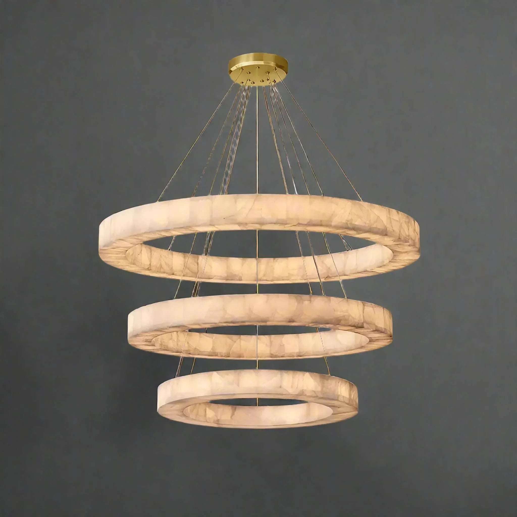 OLYRA 3-TIER ROUND ALABASTER CHANDELIER 39" 47" 59"D by Bling Lighting Studio