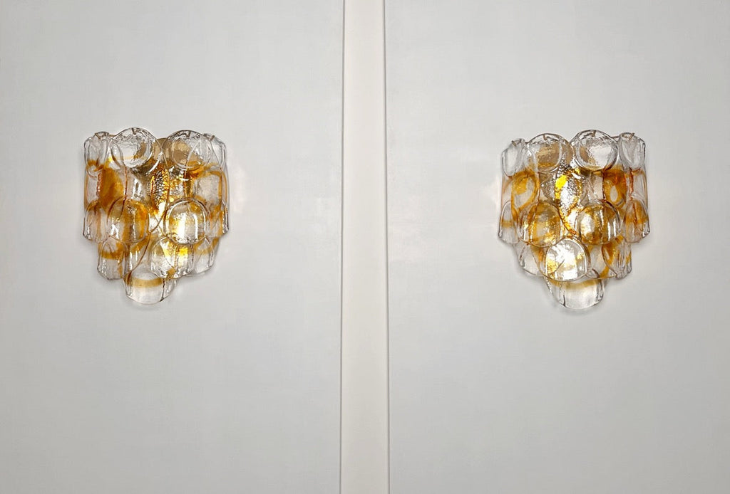 Murano Wall Lamp | 10 White Crostoli Glass | Set of 2