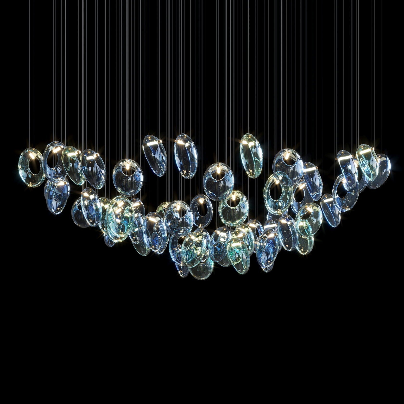 Blue Glass Ring Cluster Chandelier