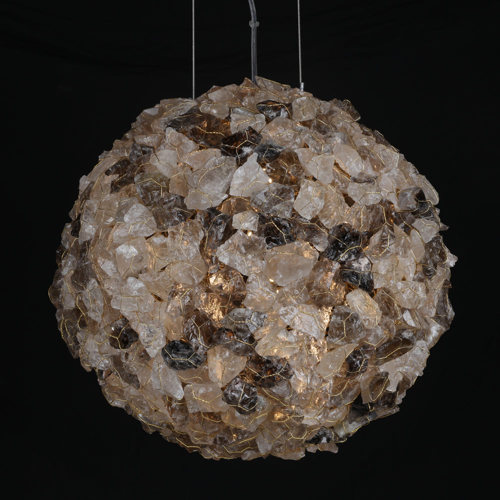 Modern Clear & Smoky Rock Crystal Ball Pendant Light by Bling Lighting Studio