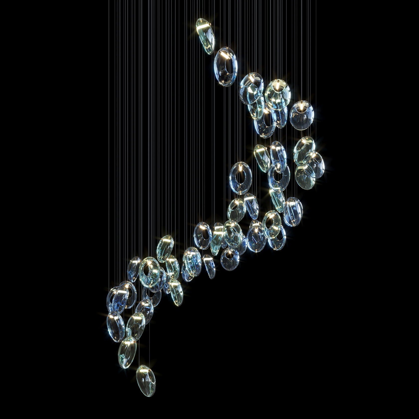 Blue Glass Ring Cluster Chandelier