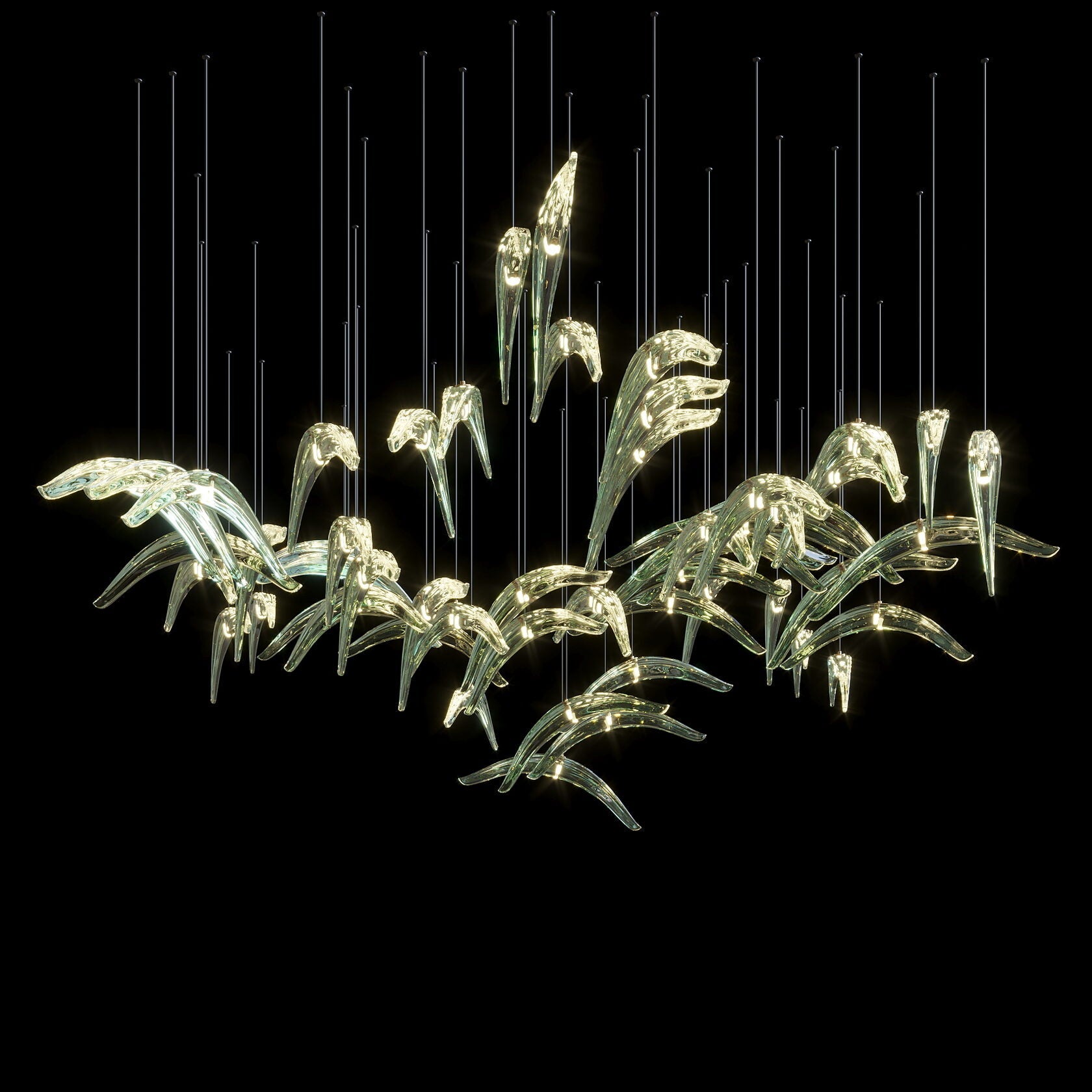 Glass Bird Flock Chandelier