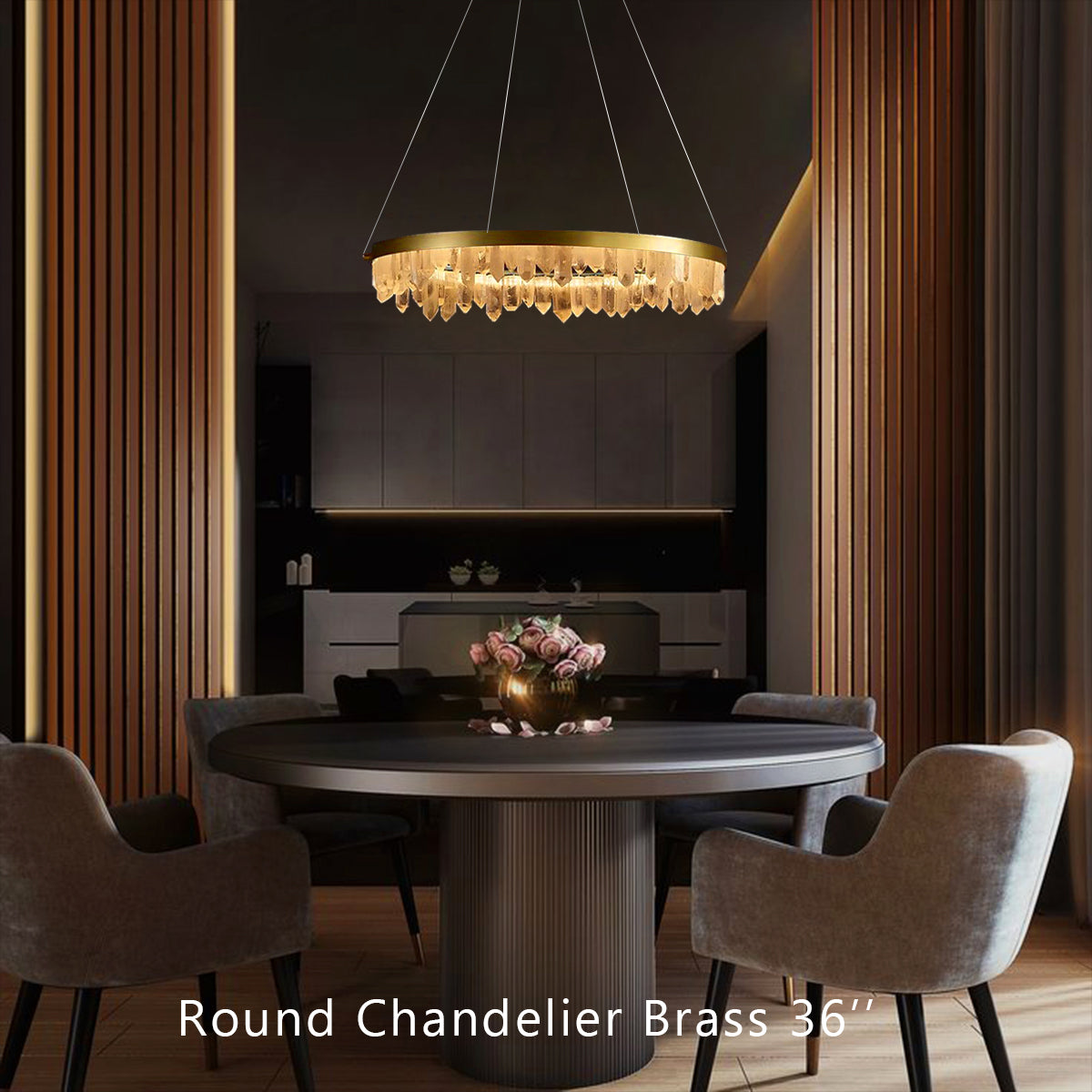 Cervine Quartz Stone Round Chandelier 36" by Bling Lighting Studio
