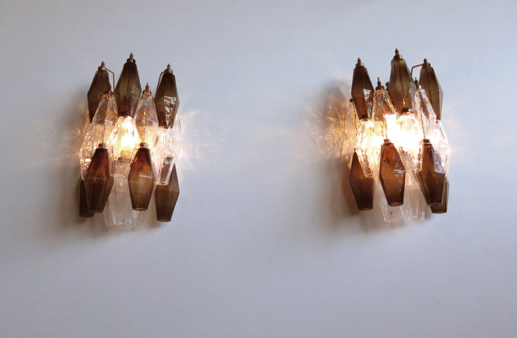 Murano Wall Lamp | 17 Clear and Smoked Poliedri Glass | Set of 2
