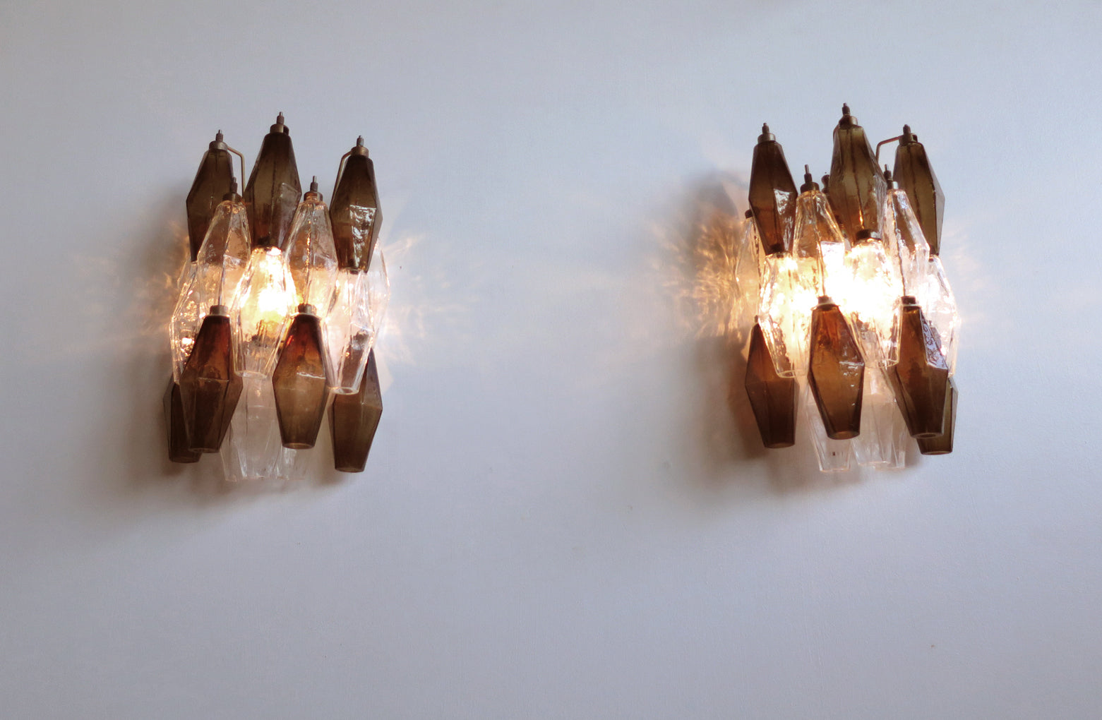 Murano Wall Lamp | 17 Clear and Smoked Poliedri Glass | Set of 2