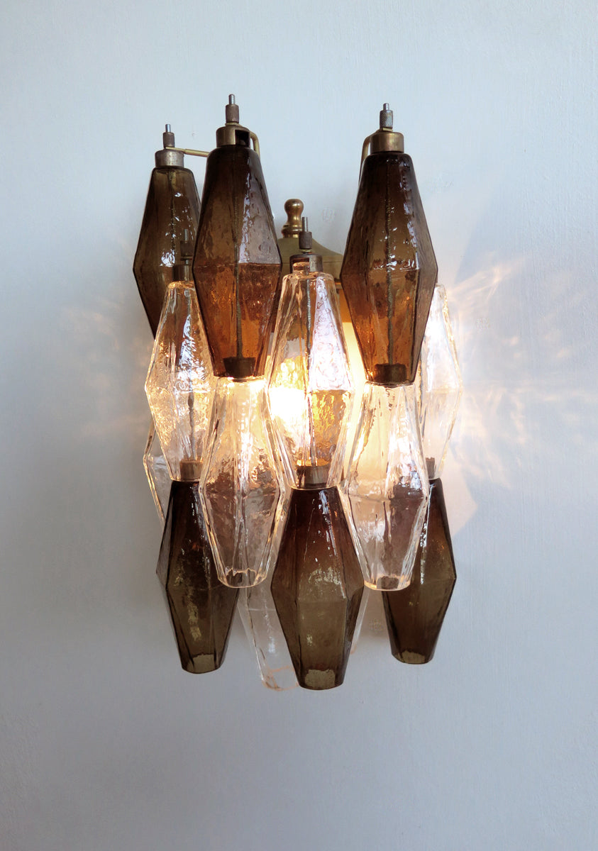 Murano Wall Lamp | 17 Clear and Smoked Poliedri Glass | Set of 2