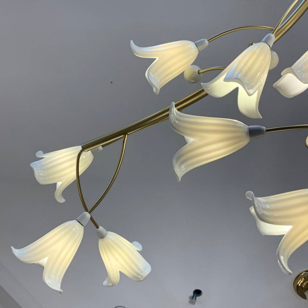Modern Brass Branch Ceramics Flower Chandelier for Stylish Living Room Hotel and Restaurant by Bling Lighting Studio