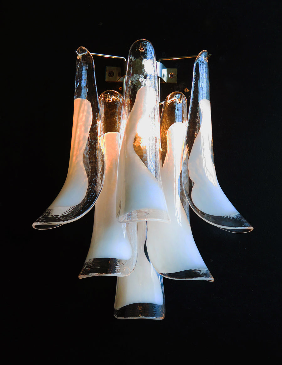 Murano Wall Lamp | 6 White Petal Glass | Set of 2