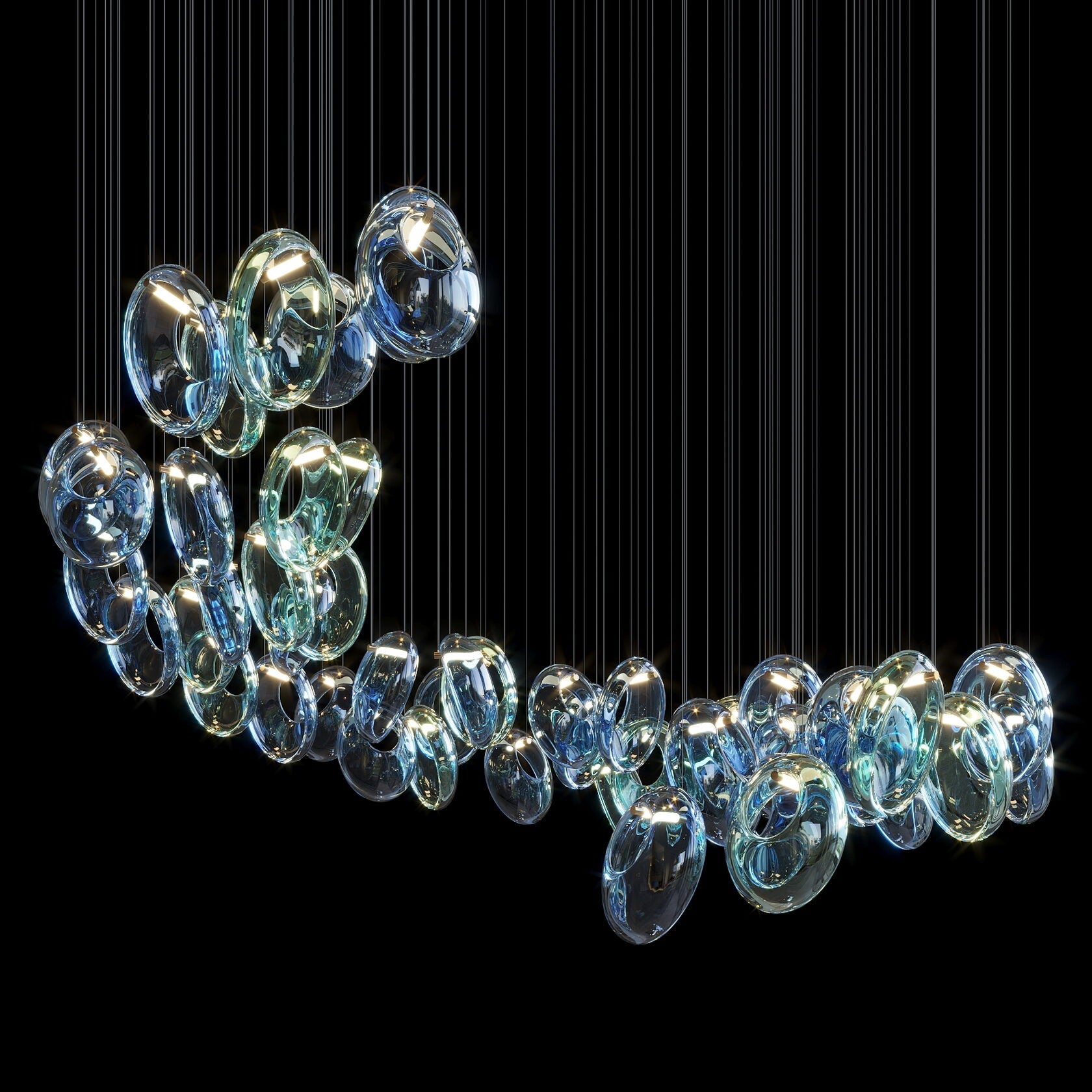 Blue Glass Ring Cluster Chandelier