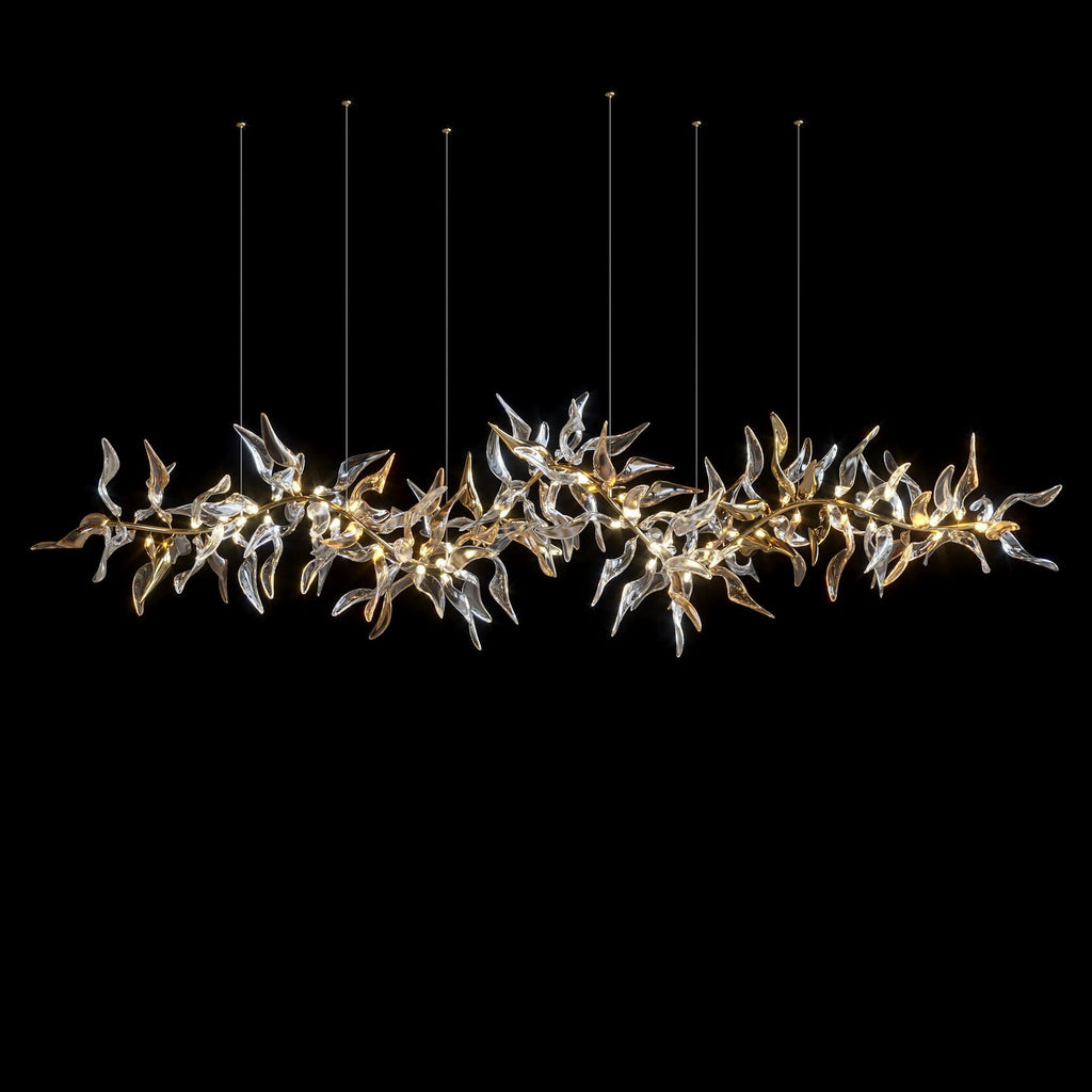 Amber Glass Leaf Branch Chandelier