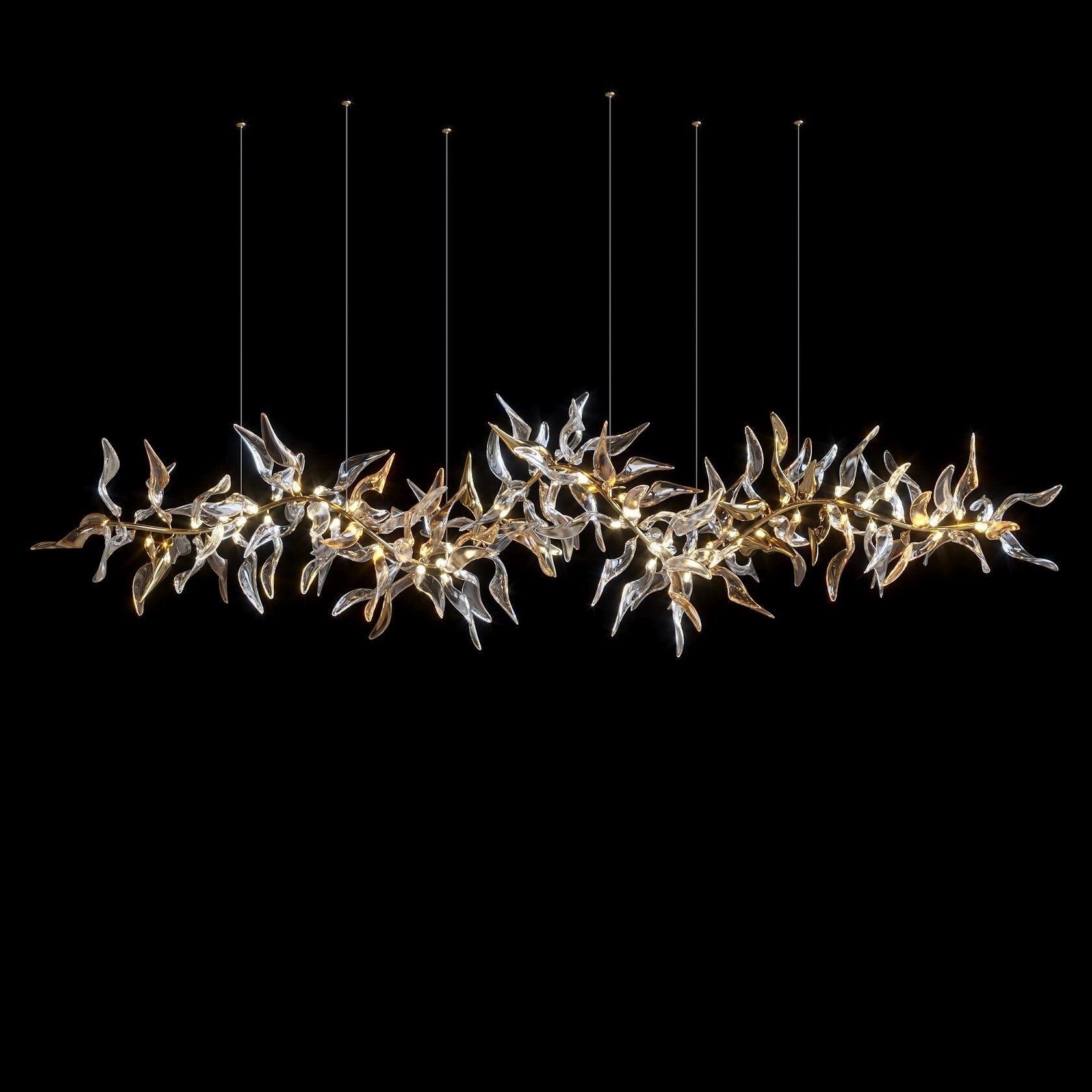Amber Glass Leaf Branch Chandelier
