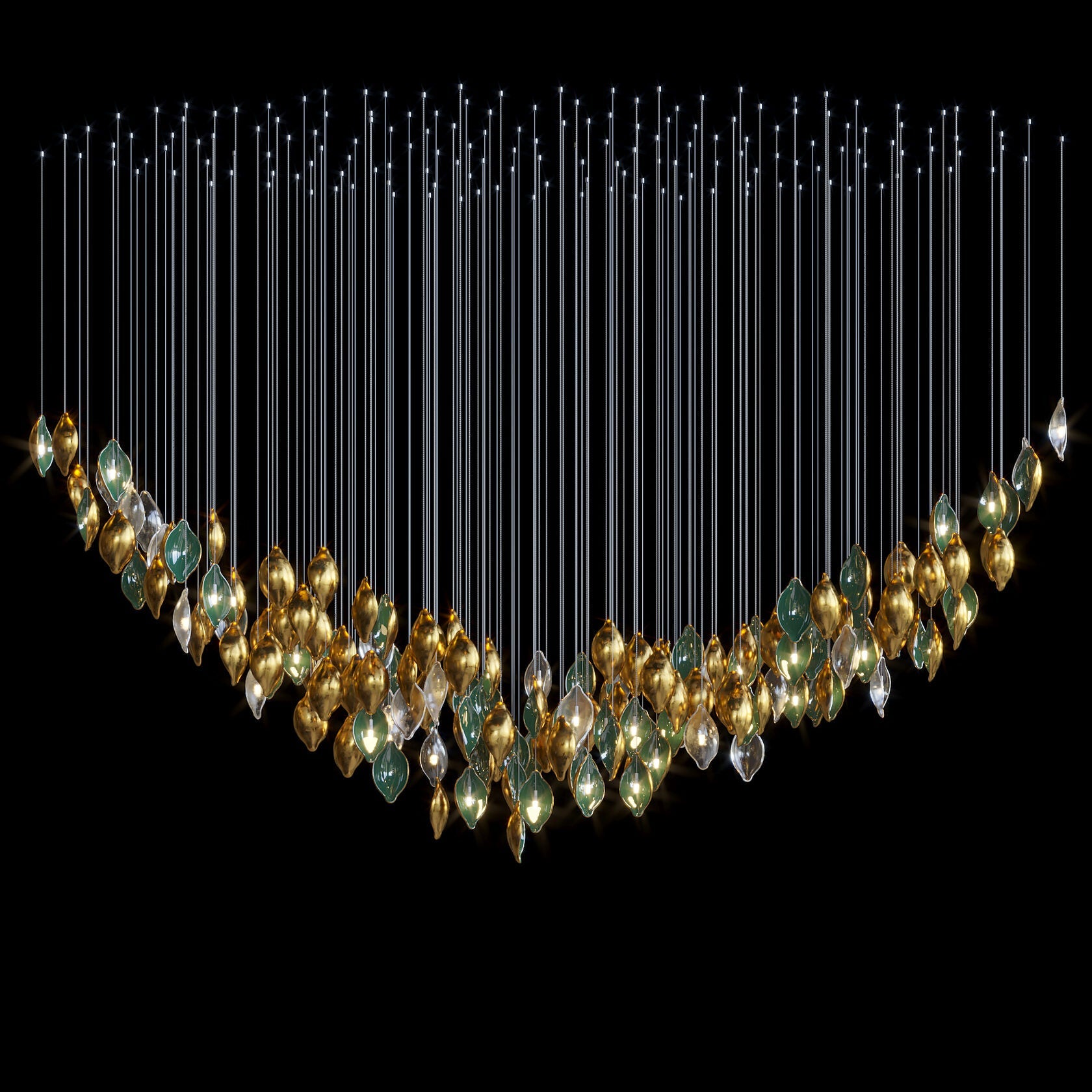 Gold Green Pod Rain Chandelier