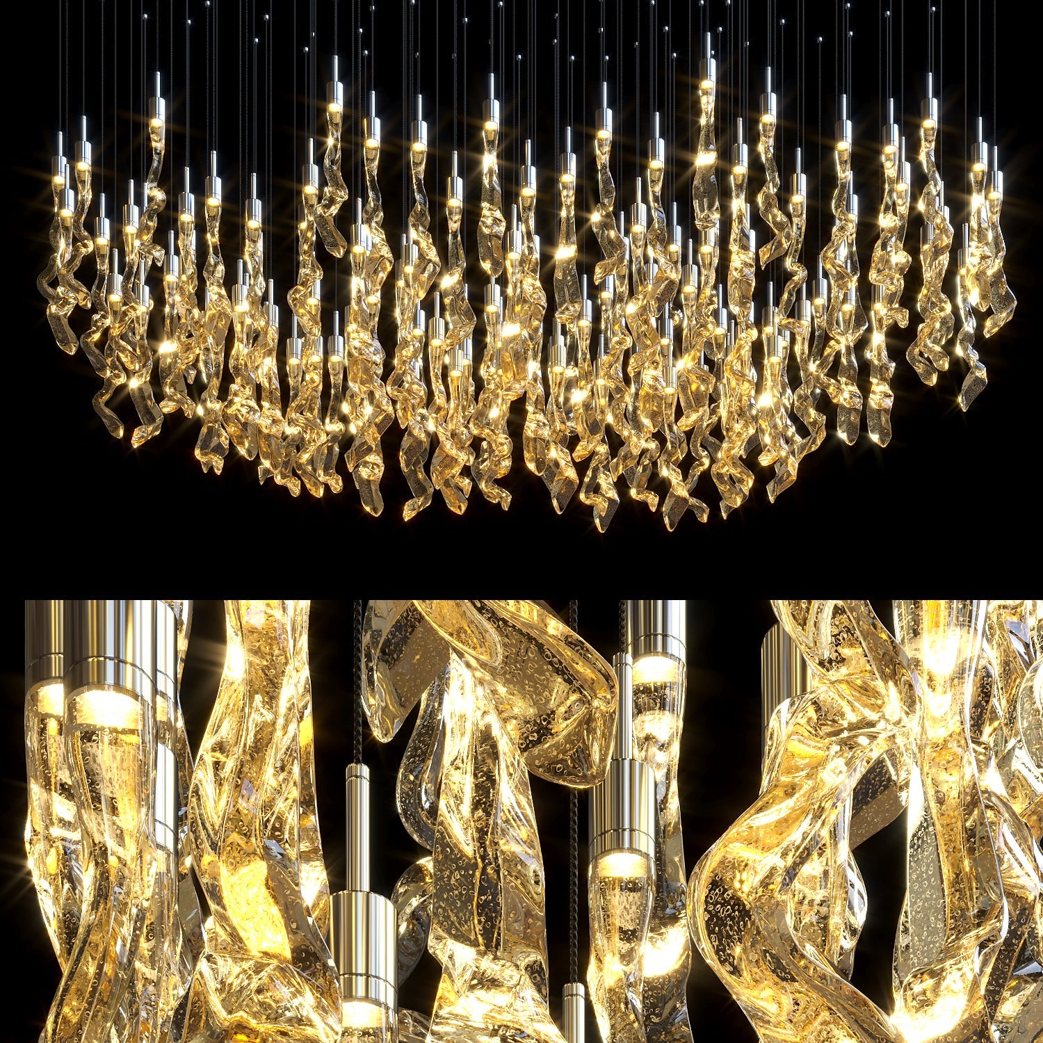 Amber Crystal Ribbon Rain Chandelier