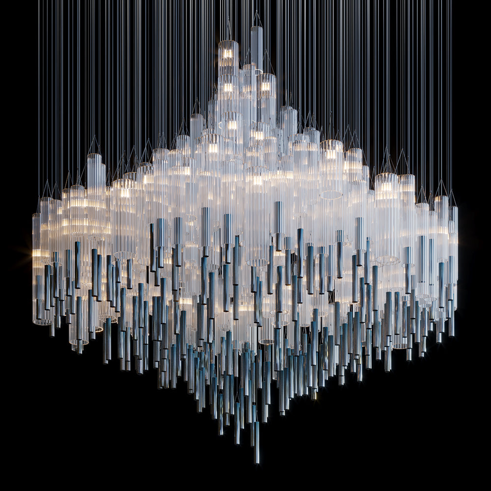 Frosted Tube Tower Chandelier
