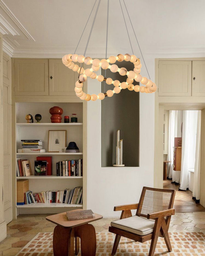 Modern Pearl Alabaster Necklace Circle Triple Chandelier with Dia 60+80+100cm by Bling Lighting Studio