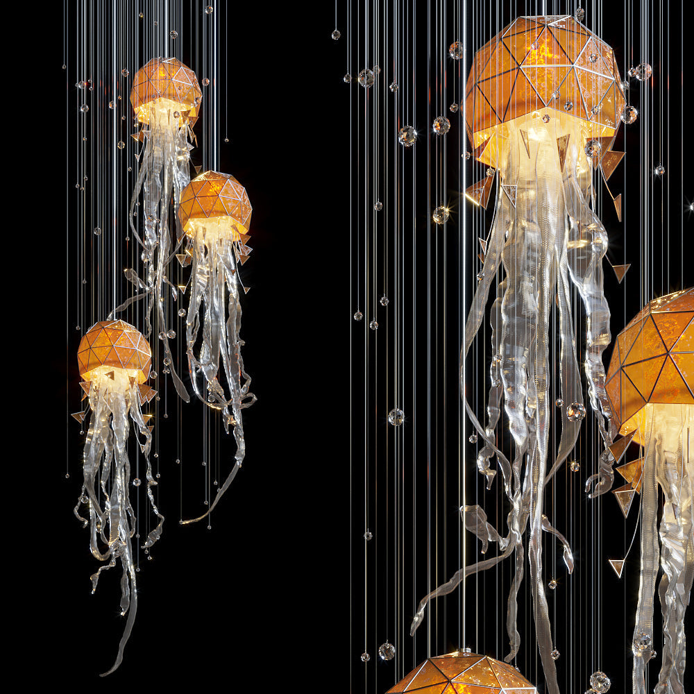Amber Geometric Jellyfish Chandelier
