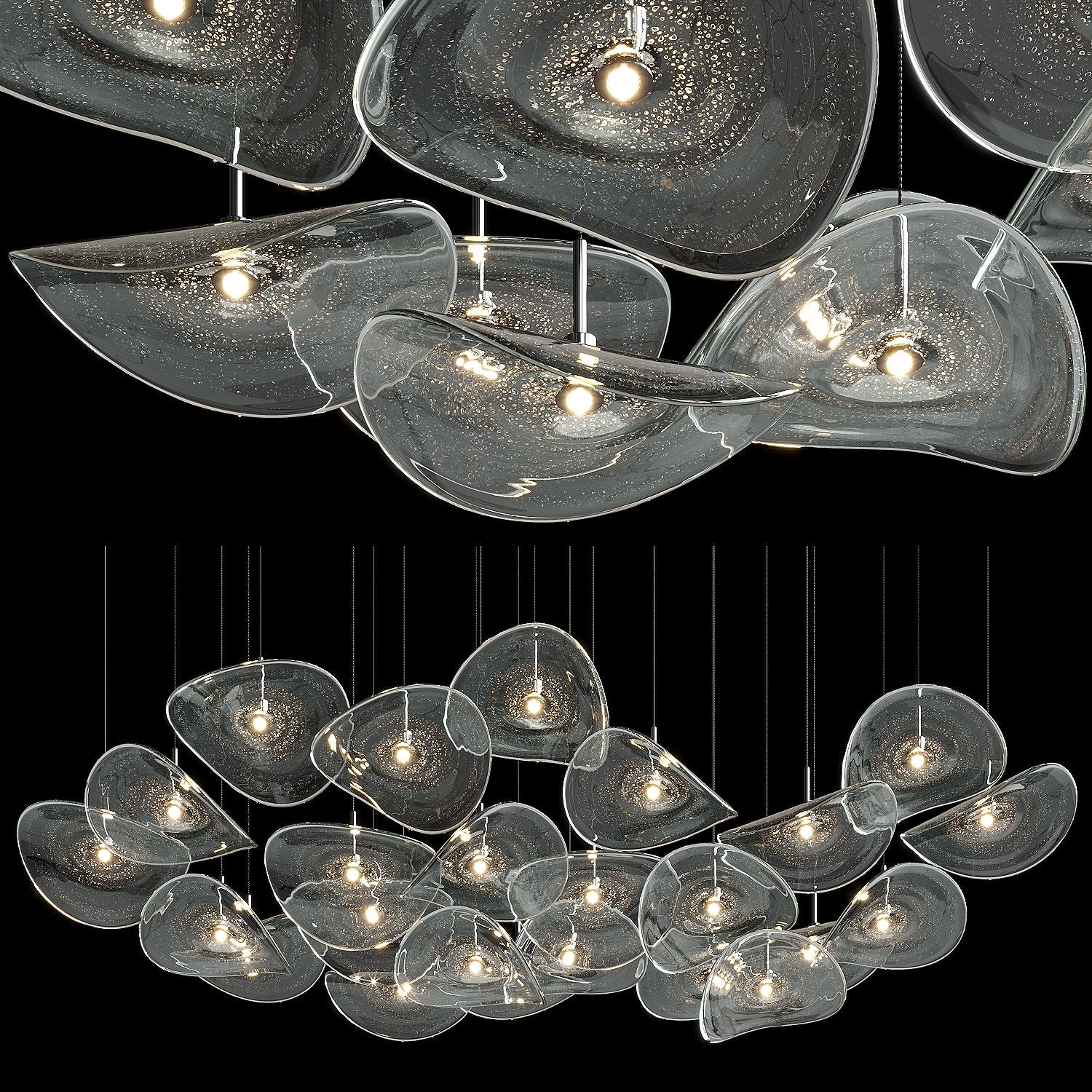 Smoke Glass Manta Cluster Chandelier