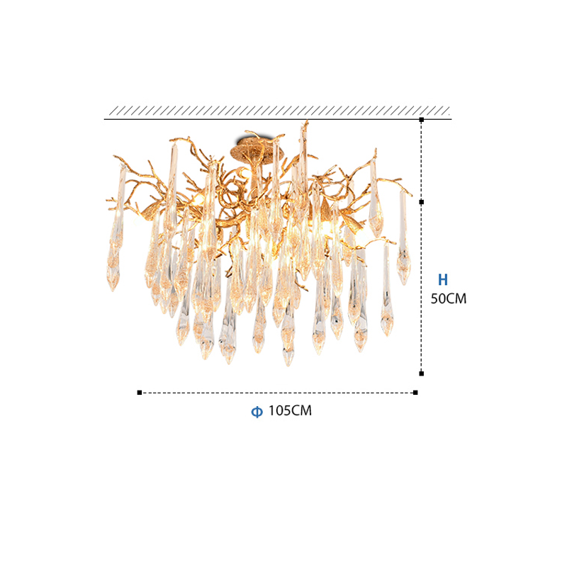 Iris Raindrop Brass Branch Crystal Ceiling Light Flushmount by Bling Lighting Studio