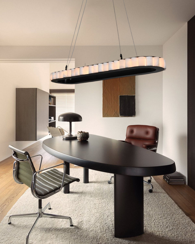 Ring Alabaster Oval Chandelier for Kitchen Island by Bling Lighting Studio