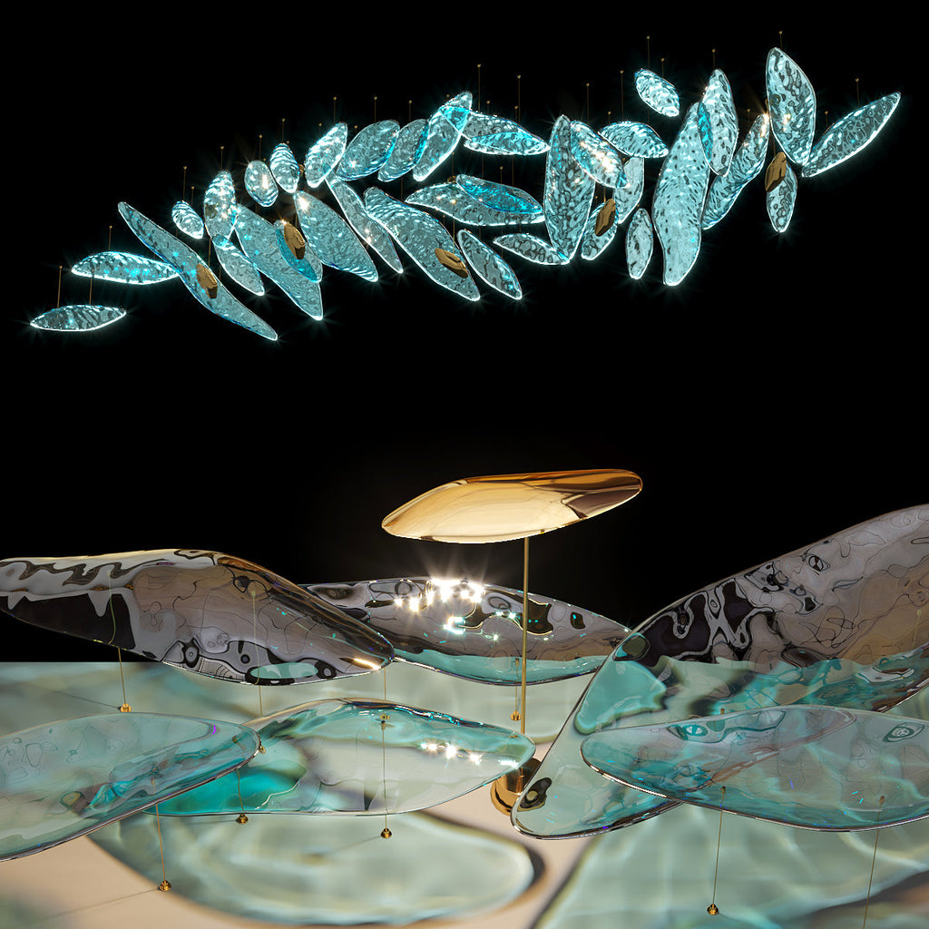 Aqua Glass Manta Orbit Chandelier