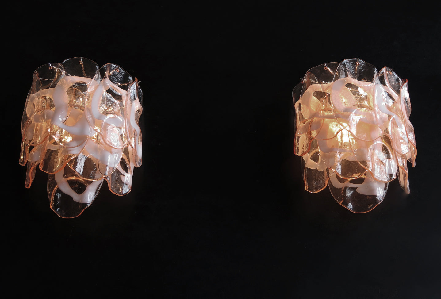 Murano Wall Lamp | 10 Pink Crostoli Glass | Set of 2