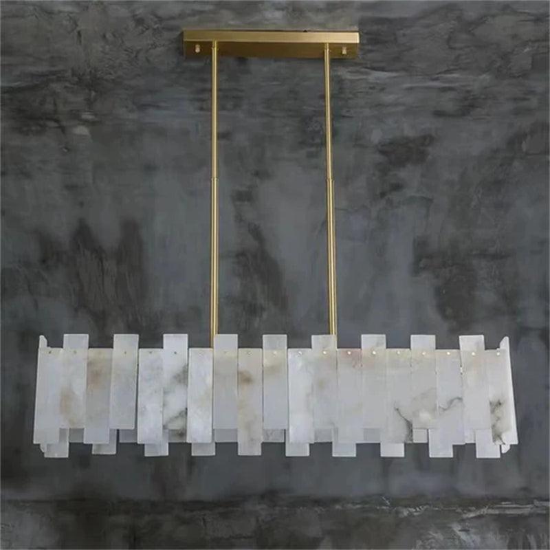 Modern Flake Alabaster Linear Chandelier by Bling Lighting Studio