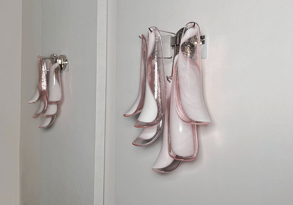 Murano Wall Lamp | 6 Pink Lattimo Petal Glass | Set of 2