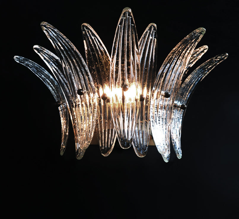 Murano Wall Lamp | 9 Clear Palmette Glass | Set of 2